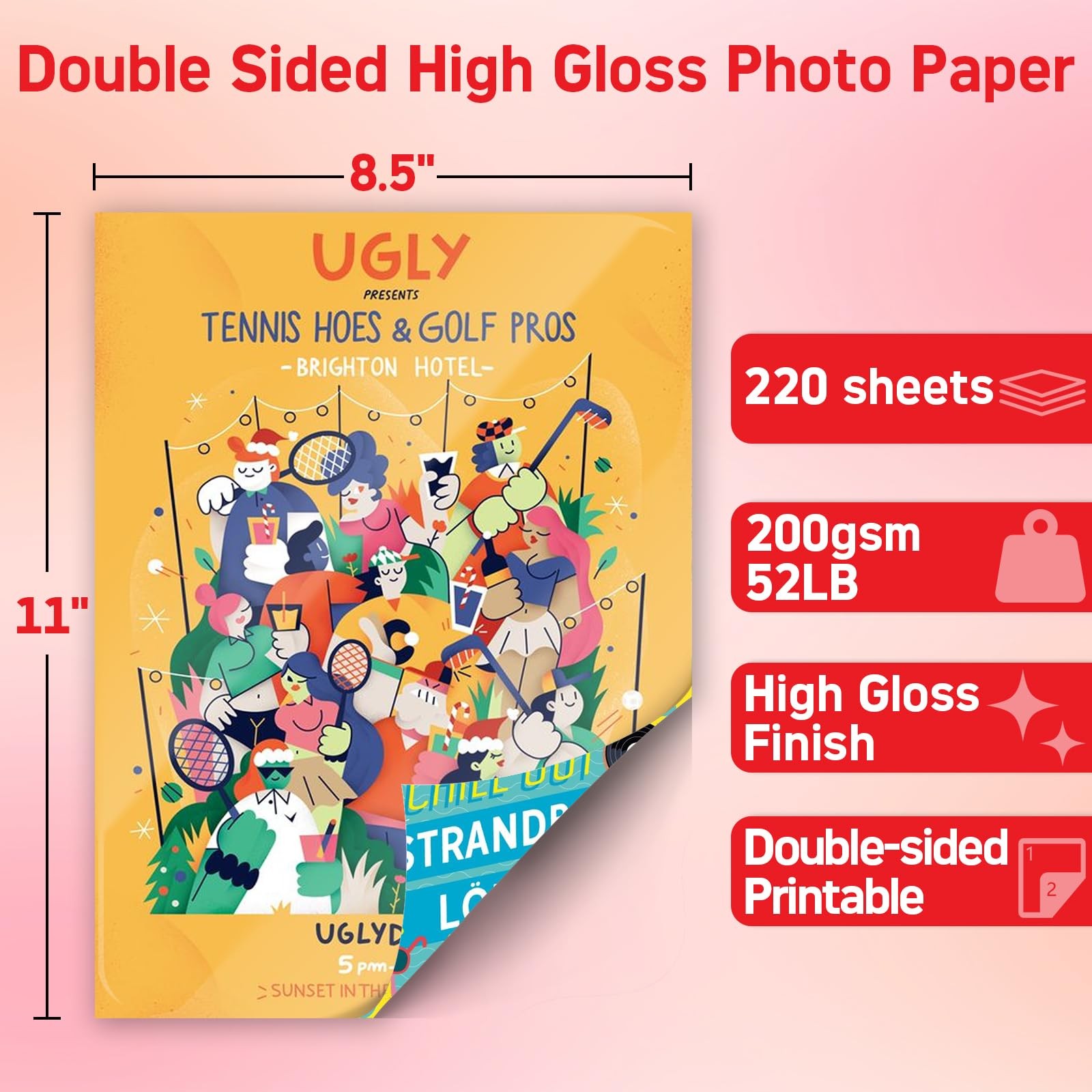 220 Sheets 8.5×11 Inch Double Sided High Glossy Photo Paper 54lbs 200gsm