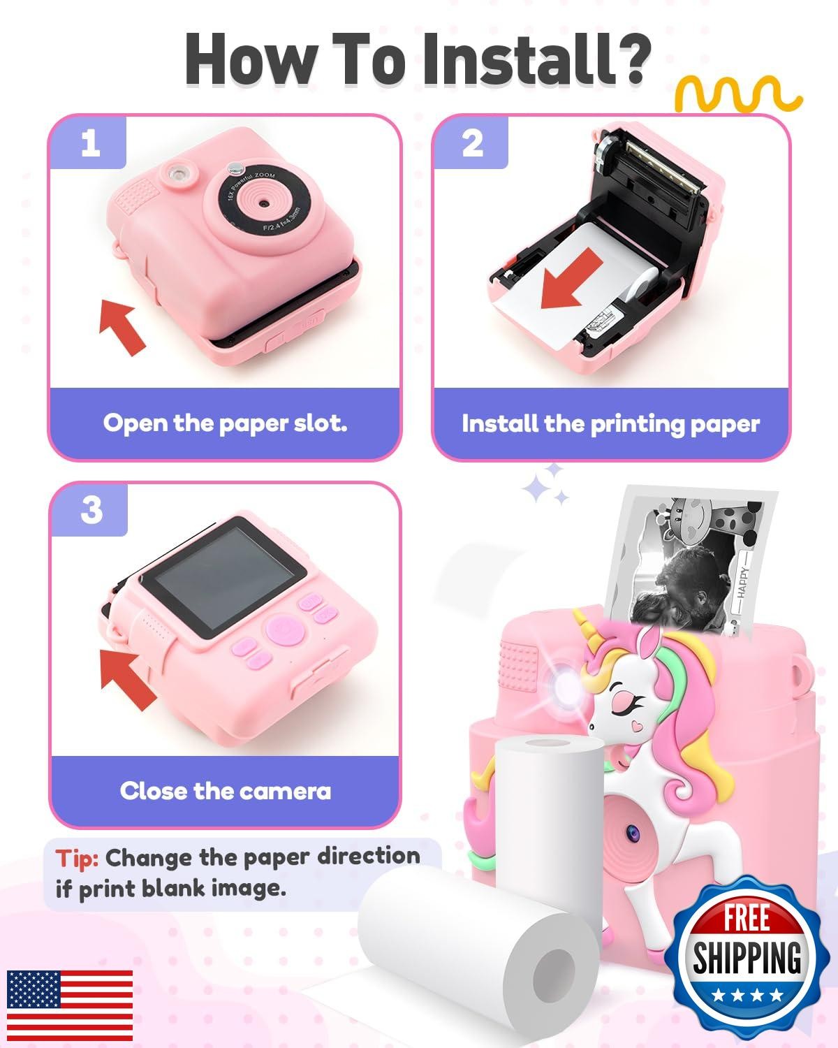Kids Camera Paper Roll Refills, 6 Rolls Instant Print Camera Thermal Paper Re