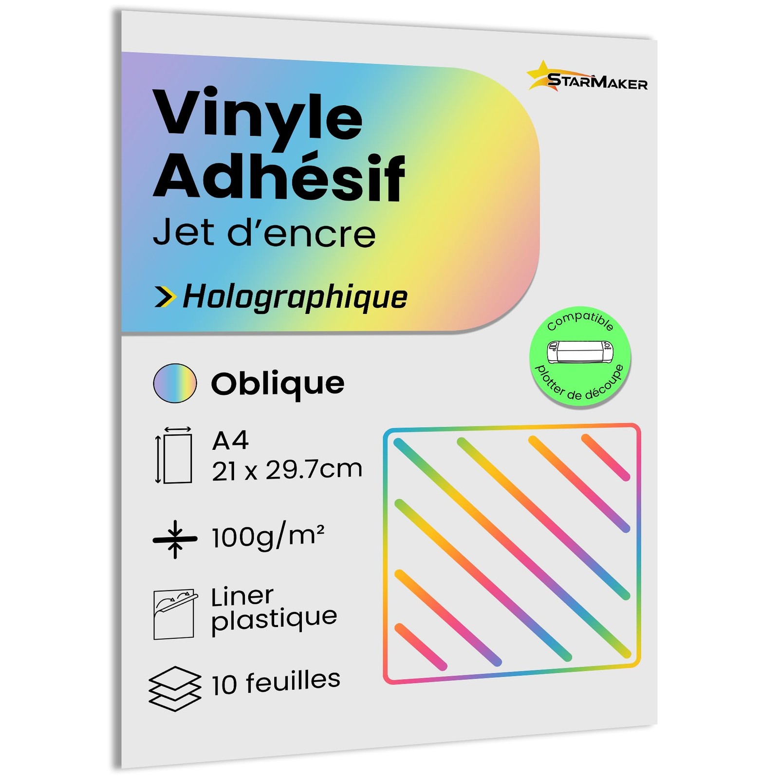 A4 x 10 Sheets Self Adhesive Vinyl Wrap Holographic Vinyl with Plastic Li…