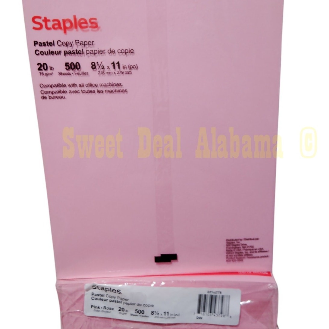 2 Reams, 1000 Pages, Staples Pastel Pink Copy Paper 8-1/2″ X 11″ No.14779