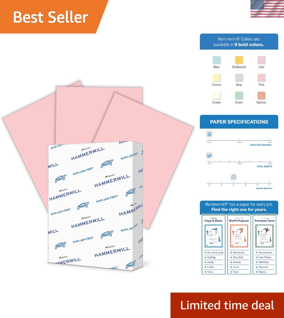 High Opacity 24lb Pink Copy Paper – 8.5 x 11, 500 Sheets for Stunning Printing