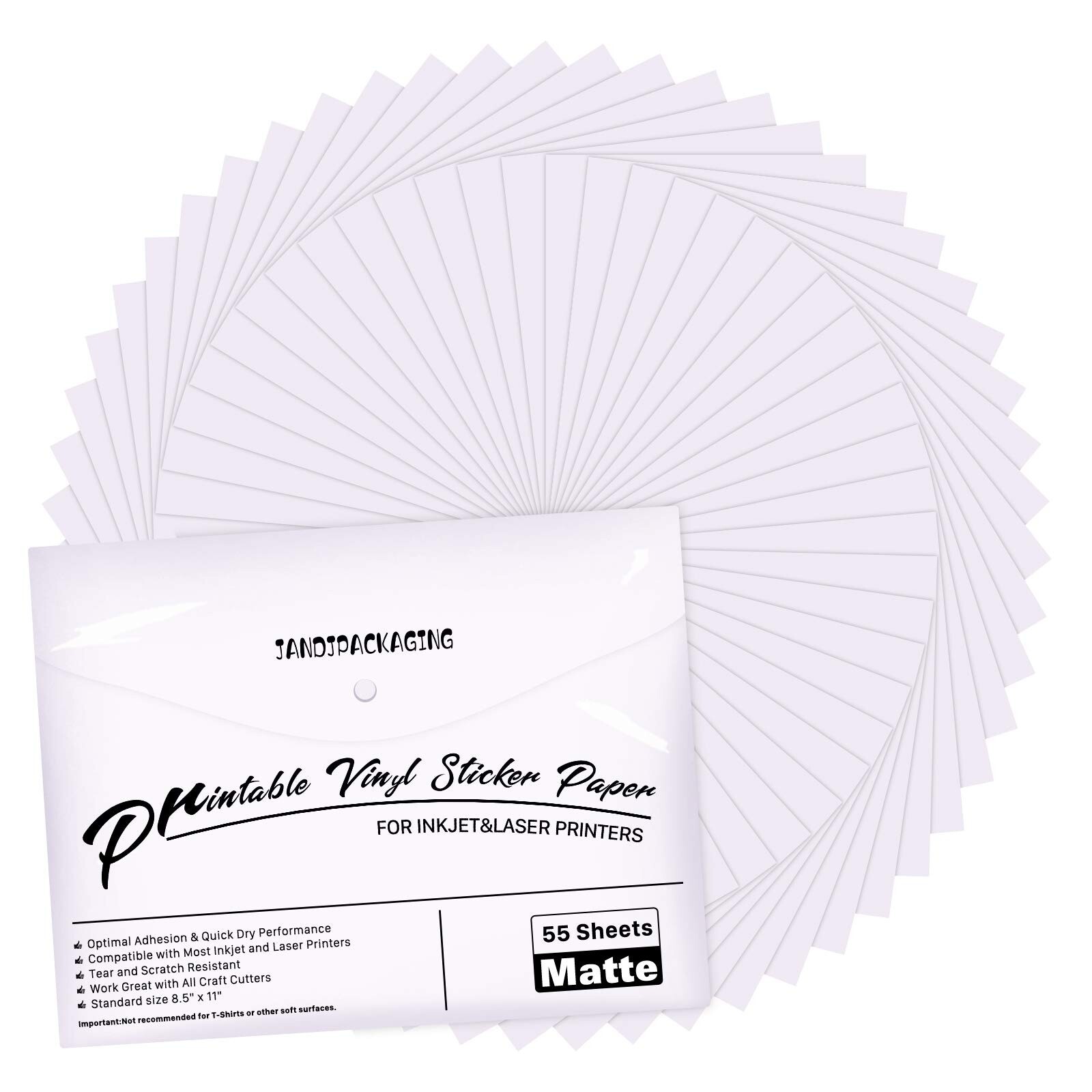Printable Vinyl for Inkjet Printer – 55 Pack Matte White Printable Vinyl Stic…