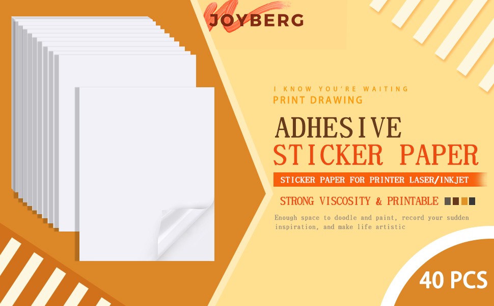 Printable Sticker Paper for Inkjet Printer, 40 Sheets 8.5″x11” Matte Sticker