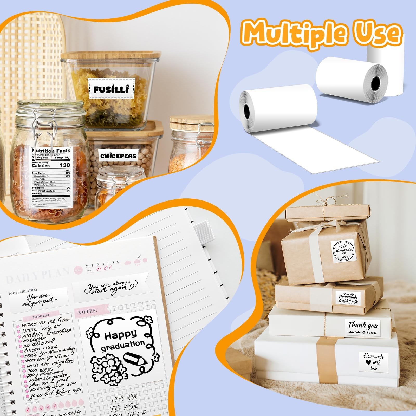 Self-Adhesive Thermal Sticker Paper Rolls – Glossy Labels for Mini Printers, 50m