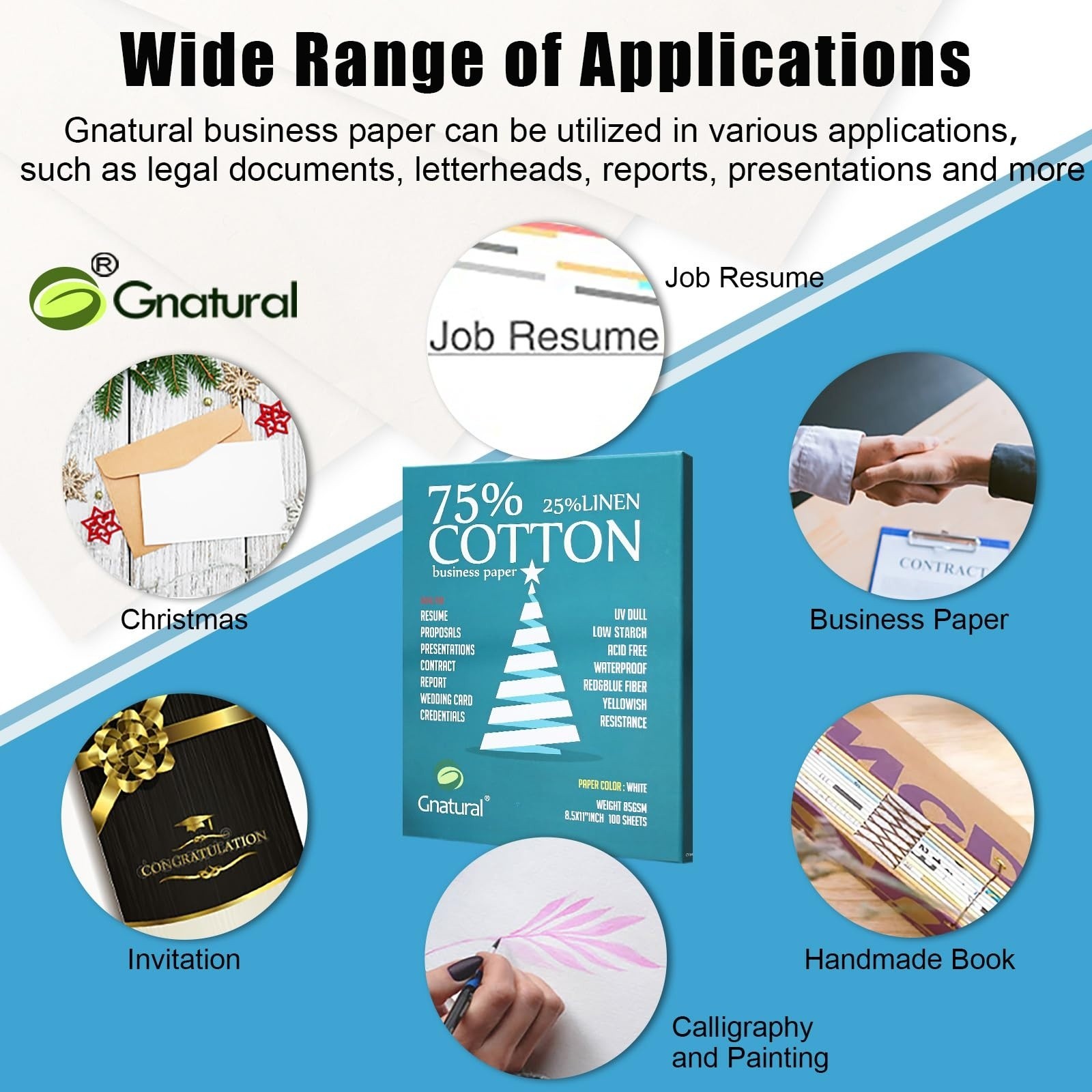 75 Cotton 25 Linen Business Paper 8.5×11 Inkjet Waterproof White Copy 100 Sheet