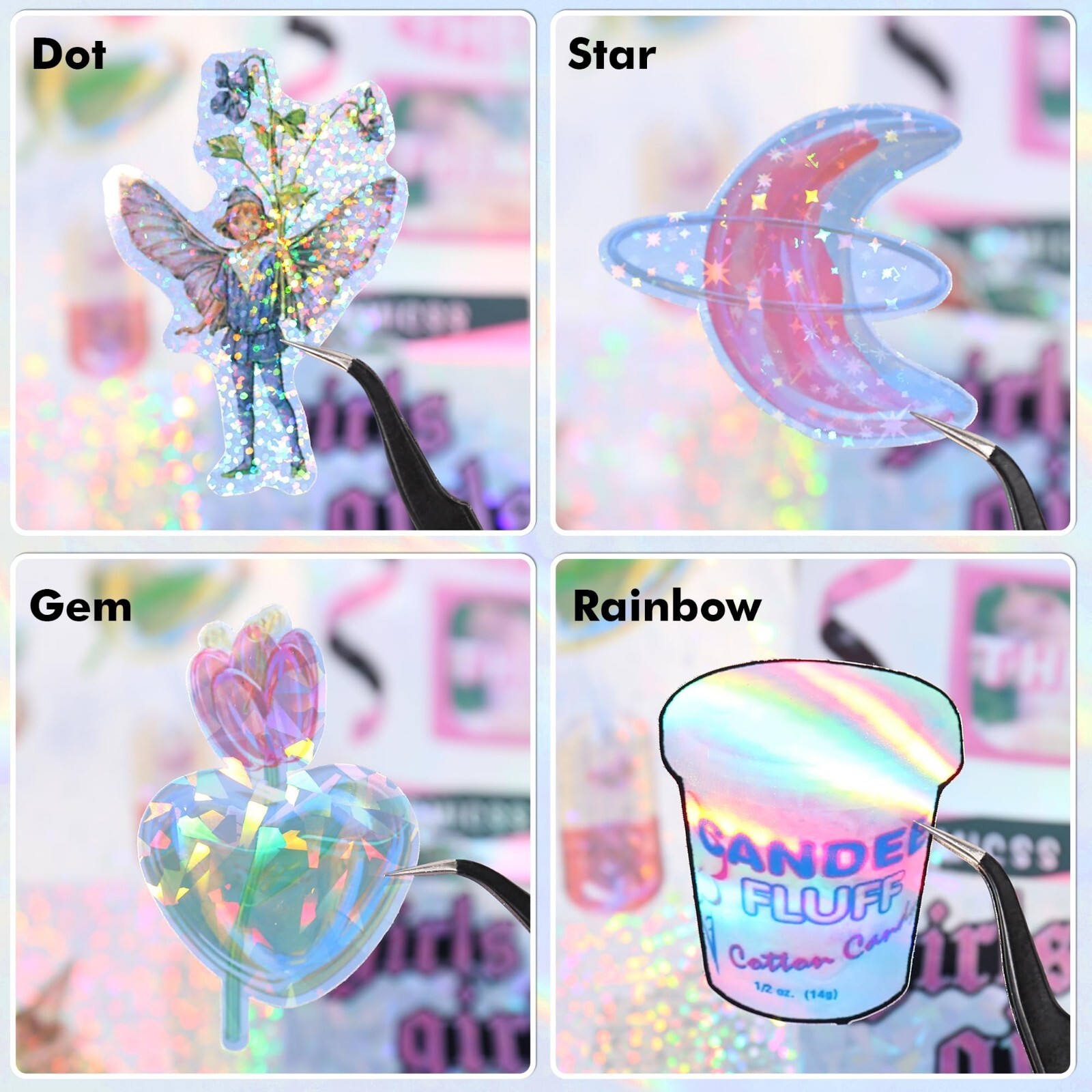 100x Mixed Holographic Vinyl Sticker Paper Waterproof Glossy For Inkjet Printer