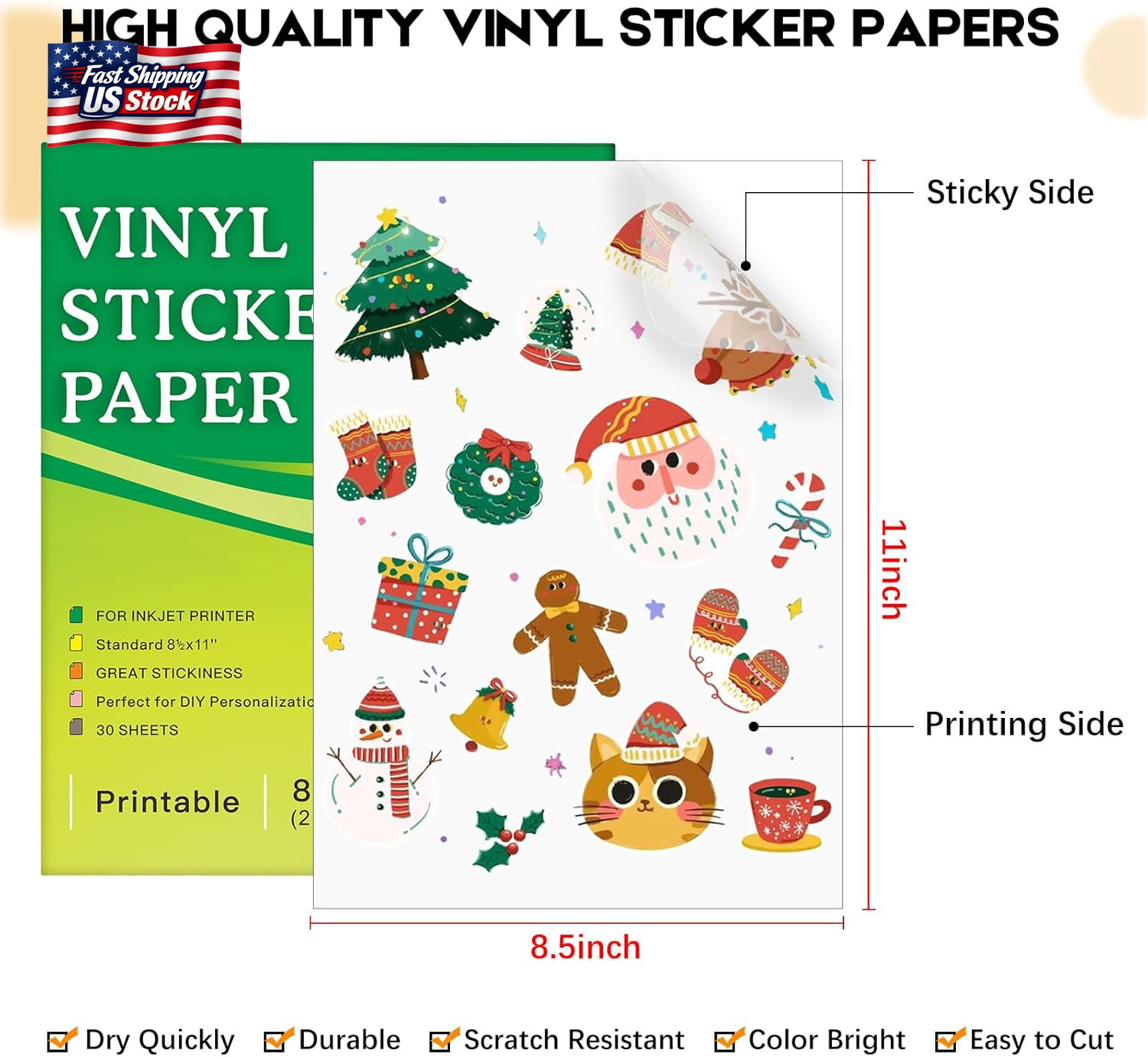 Aevdor 30 Sheets Printable Clear Sticker Paper for Inkjet Printer, Premium Vinyl