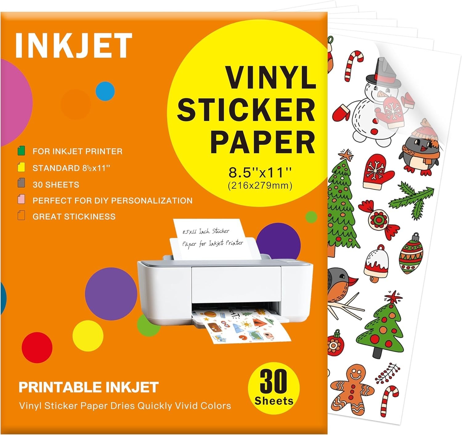 30 Sheets Printable Vinyl Sticker Paper Clear – 8.5×11″ for Inkjet Printers,…