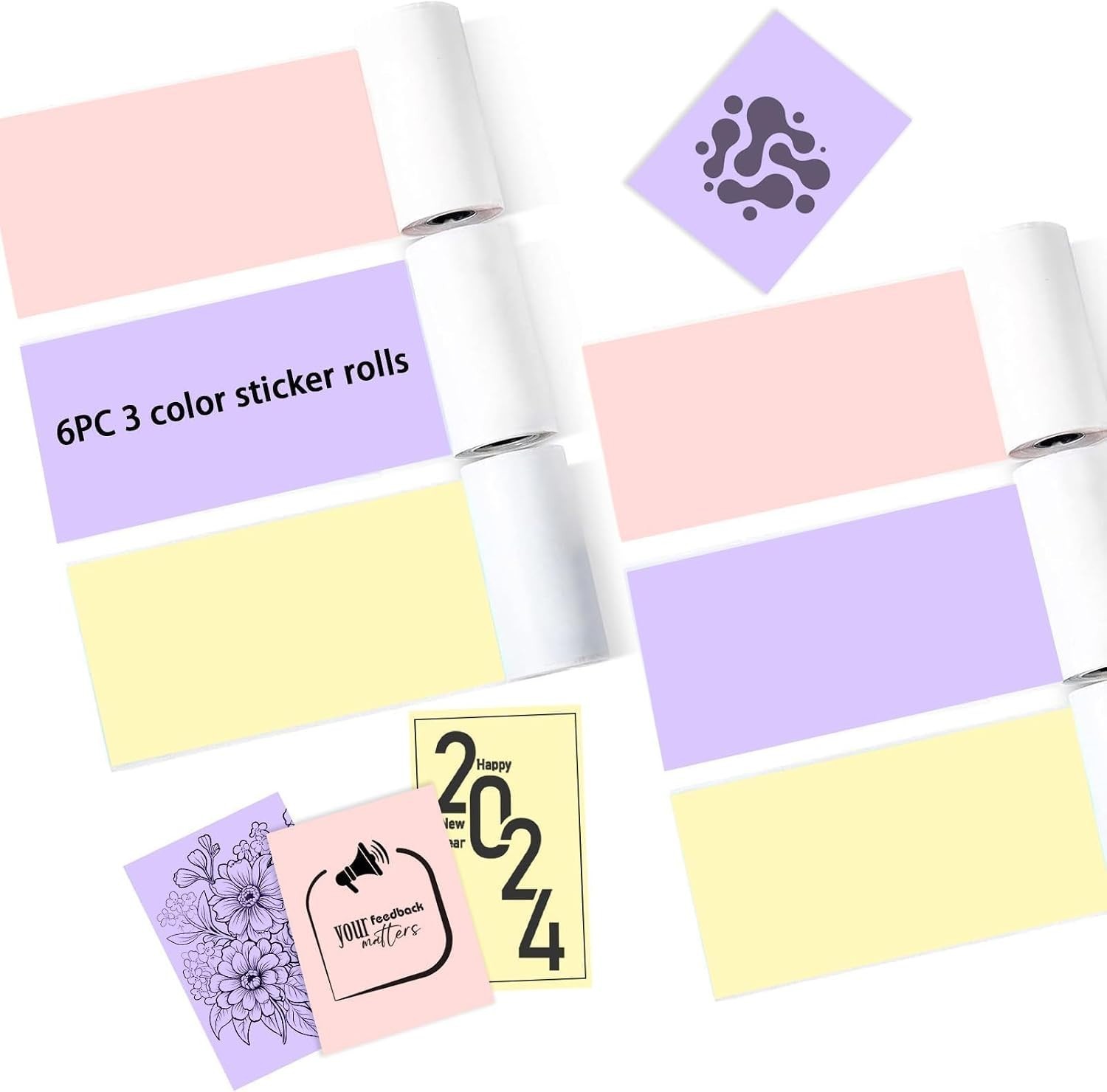 6 Rolls Colored Thermal Printer Paper – Self-Adhesive for DIY Crafts & Labeling