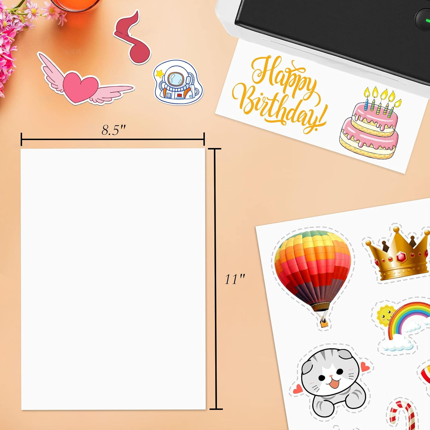 100 Full Sheets Sticker Paper for Laser & Ink Jet Printers, 8.5″ X 11″ Full Shee