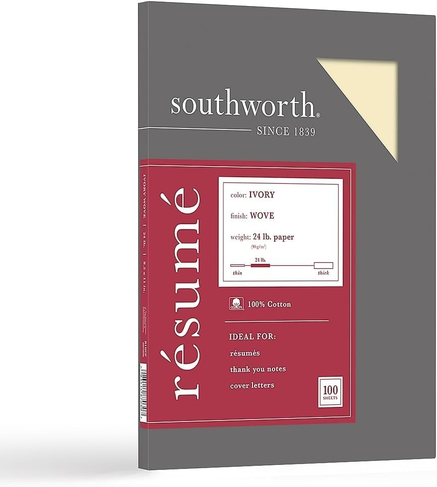 Southworth 100ct Ivory 24lb 100% Cotton Recycled Resume Paper
