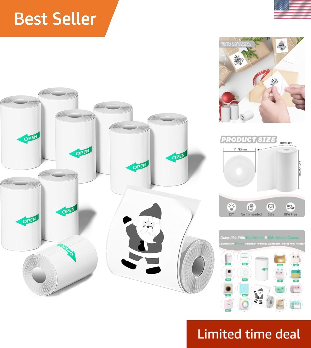 Versatile 10-Pack Mini Pocket Printer Sticker Paper for Kids’ Instant Cameras