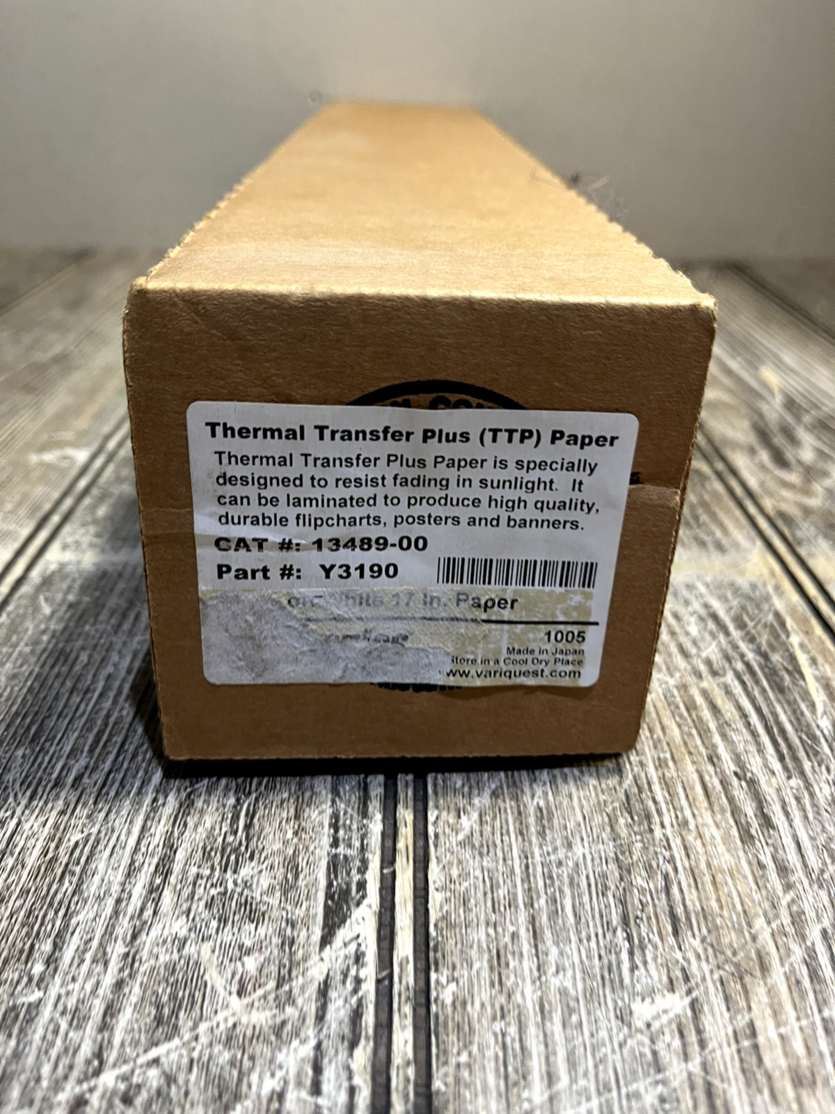 Thermal Transfer Plus (TTP) Paper – Part #: Y3190 -Black on White, New Open Box