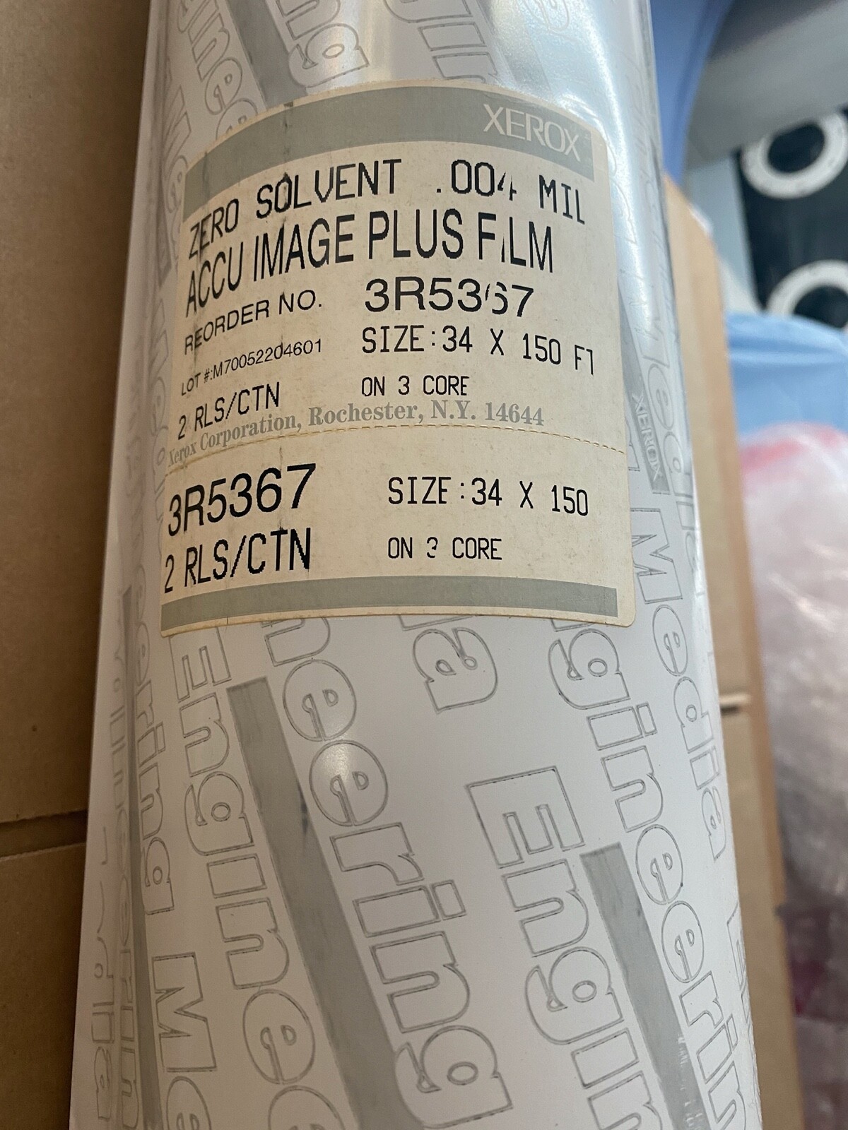 Xerox Accu Image Plus Film 34″ x 150′ Zero Solvent .004 Mil 3” Core 3R5367