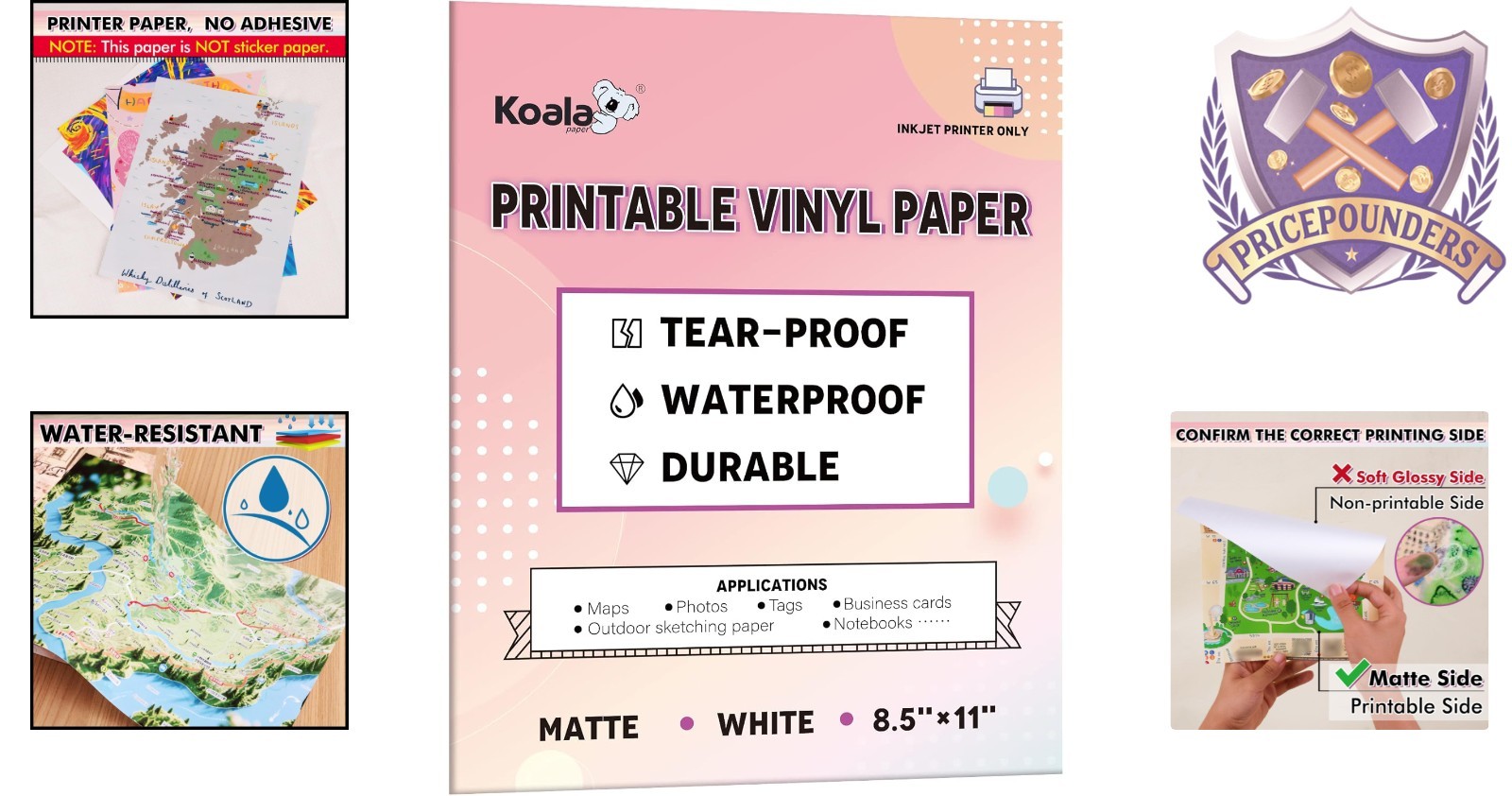 Waterproof Inkjet Paper 8.5×11 Inch Matte 30 Sheets Tear-Resistant Durable