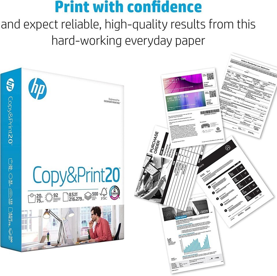 HP Printer Paper Office 20 8.5 x 11 Copy Print Letter Size 1 Ream 500 Sheets