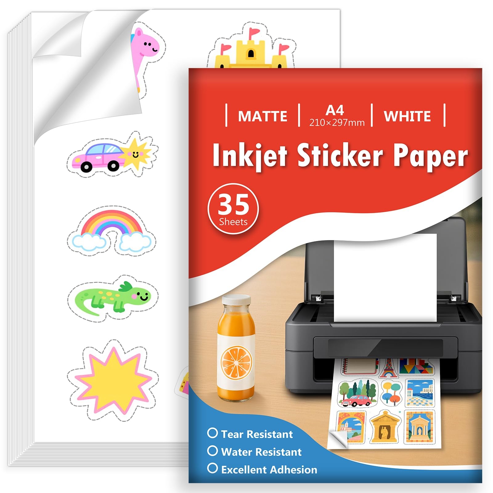 35 Sheets Sticker Paper for Self Printing A4, Matte White Waterproof Printing…