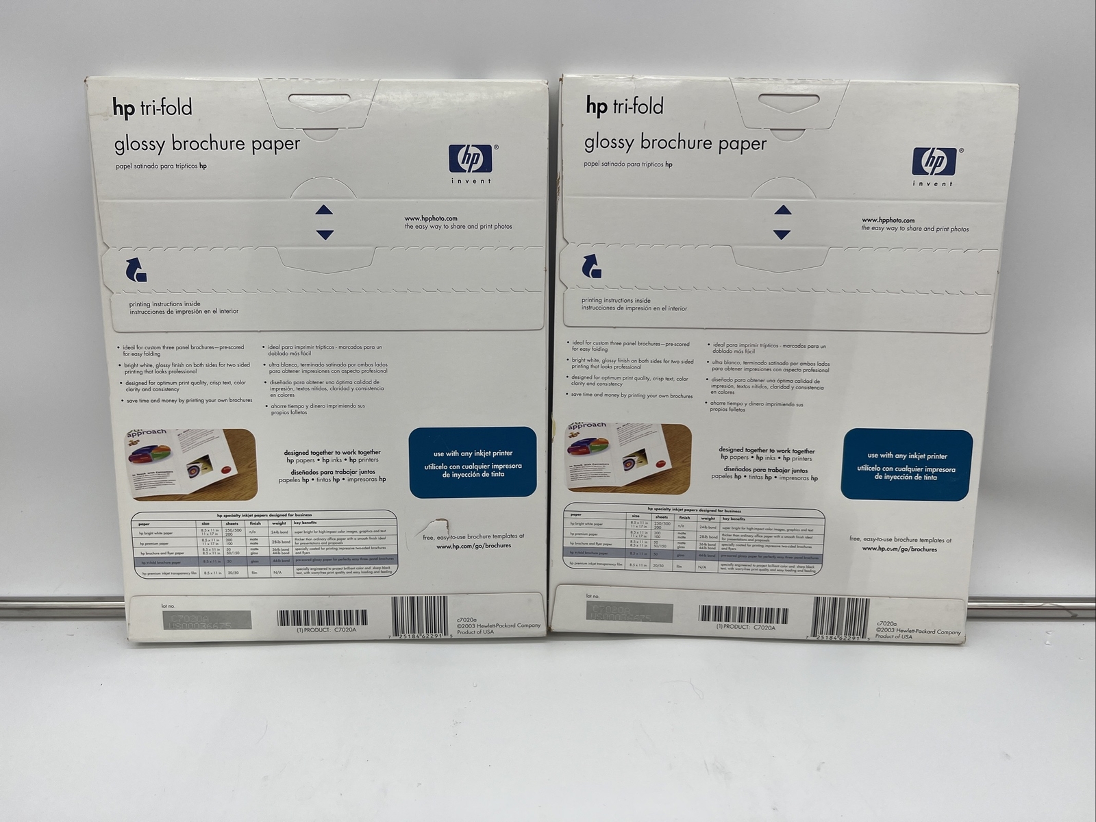 2 Boxes – HP C7020A Inkjet Tri-Fold Brochure Paper Gloss 100 Sheets 8.5”x11” New