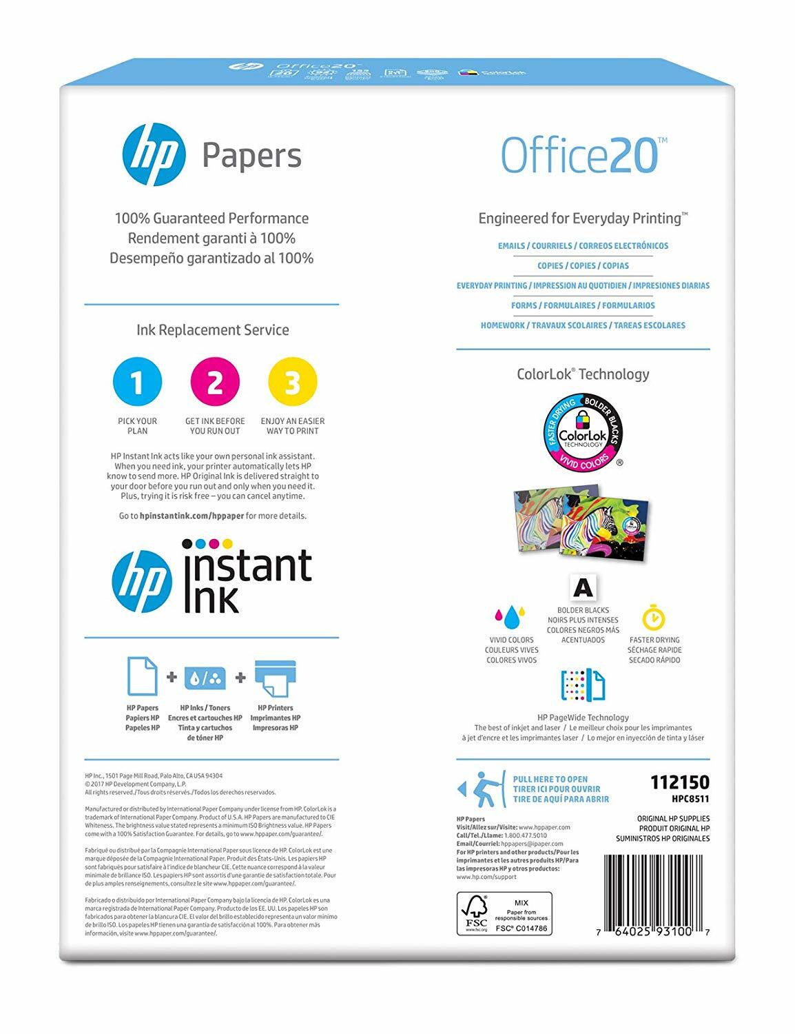 HP Office20 Printer Paper, White Letter Size 8.5″ x 11″, One Ream / 500 Sheets