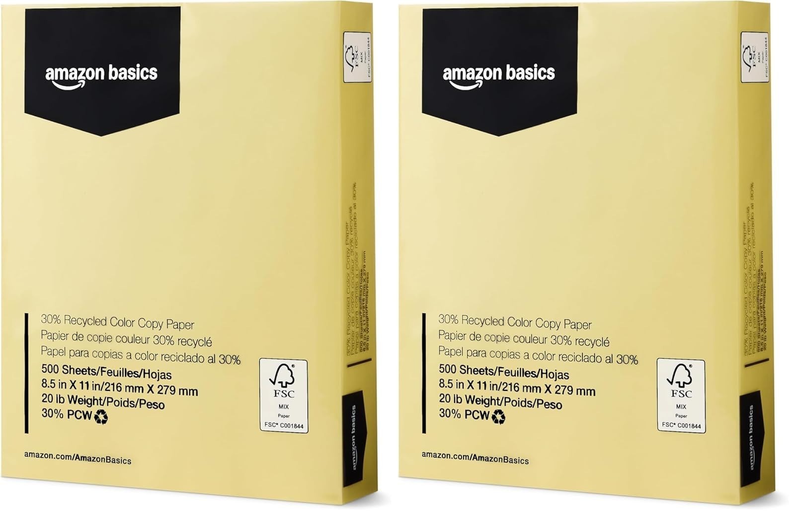 Amazon Basics 30% Recycled Color Copy Paper, 8.5″ x 11″, Pastel Canary