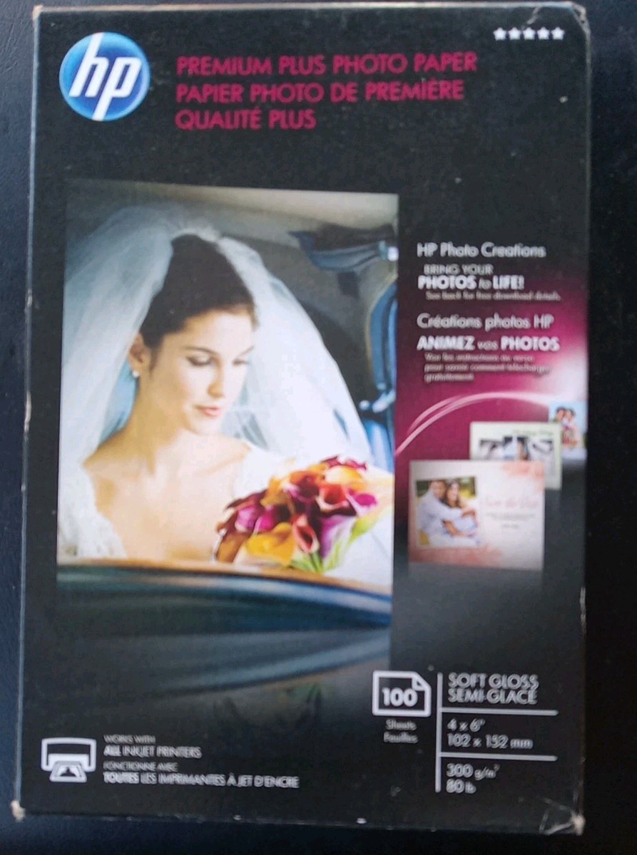 HP PREMIUM PLUS PHOTO PAPER 4X6″ Semi-GLOSS pack of 100 sheets NEW