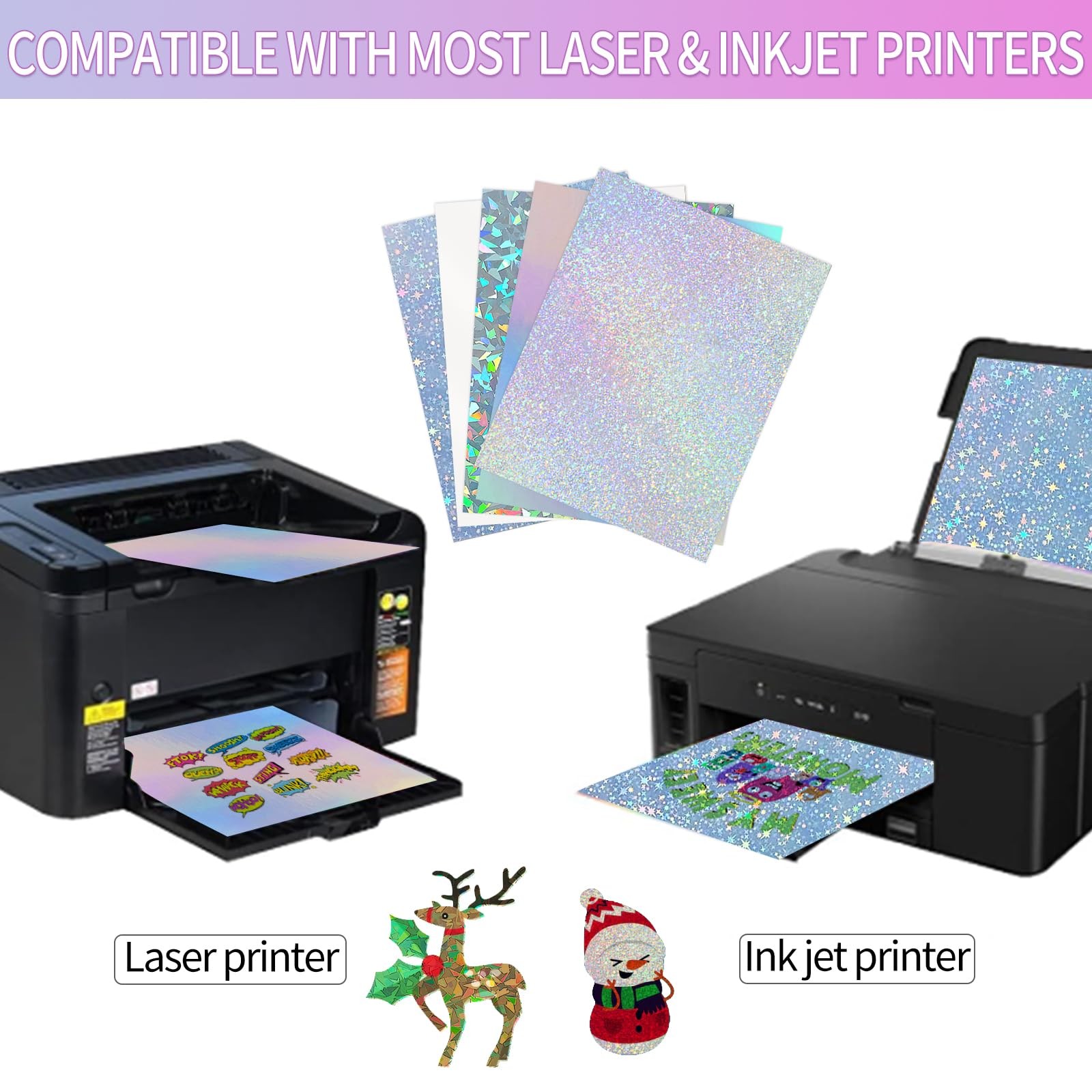 25 Sheets Holographic Sticker Paper A4, Mixed Patterns Printable Vinyl Sticke…