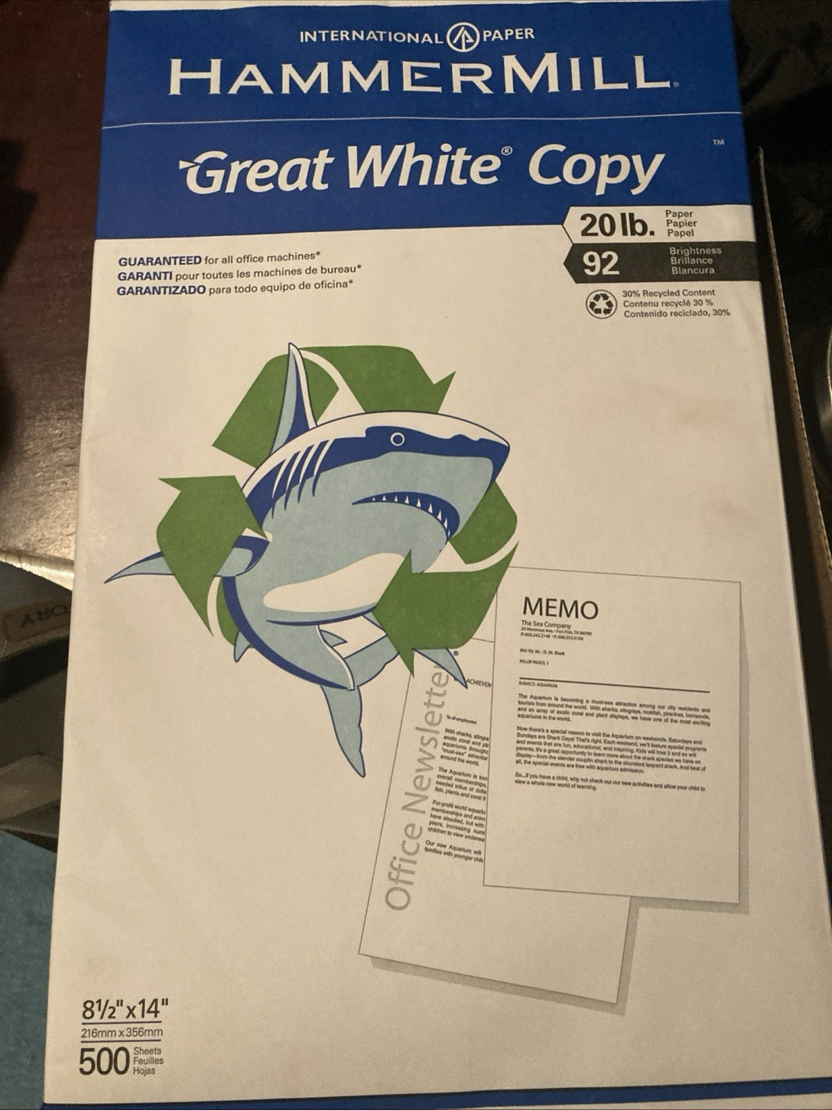 Hammermill Great White Recycled Copy Paper 92 Brightness 20lb 8-1/2 x 14 8 Reams
