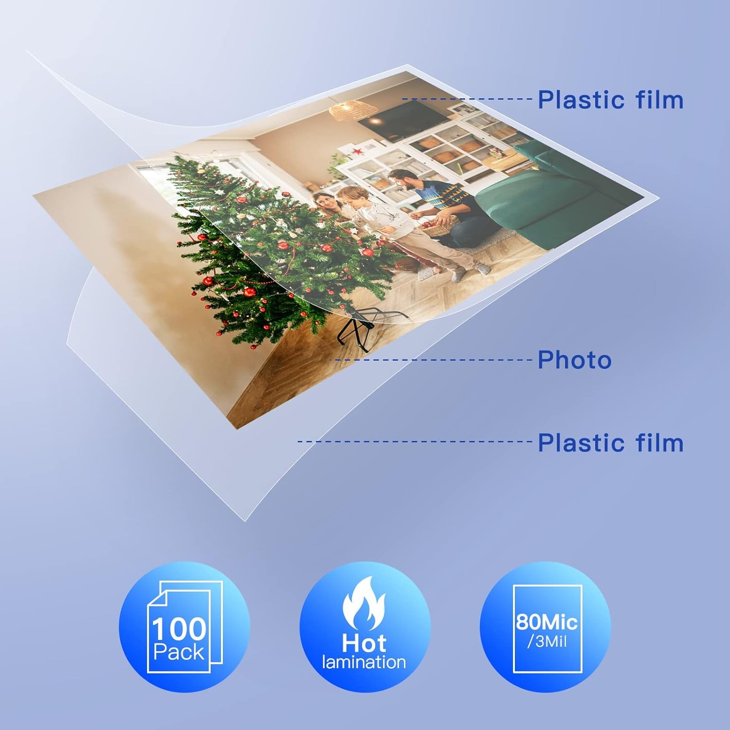 Premium Thermal Laminating Pouches 100-Pack Clear Laminating Sheets 3Mil (80