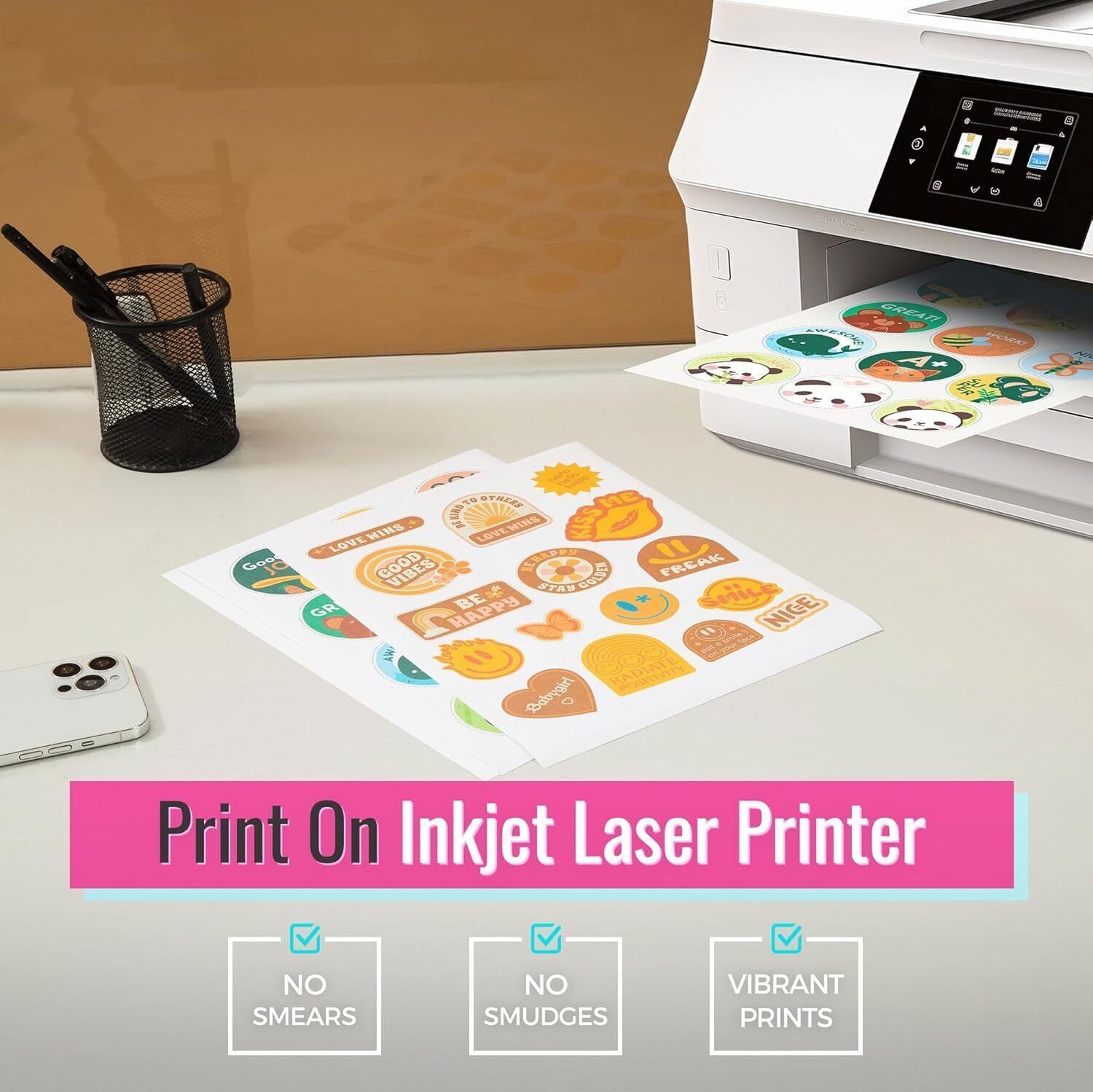 100PCS Sticker Paper Glossy Matte Clear Waterproof Printable Inkjet Laser