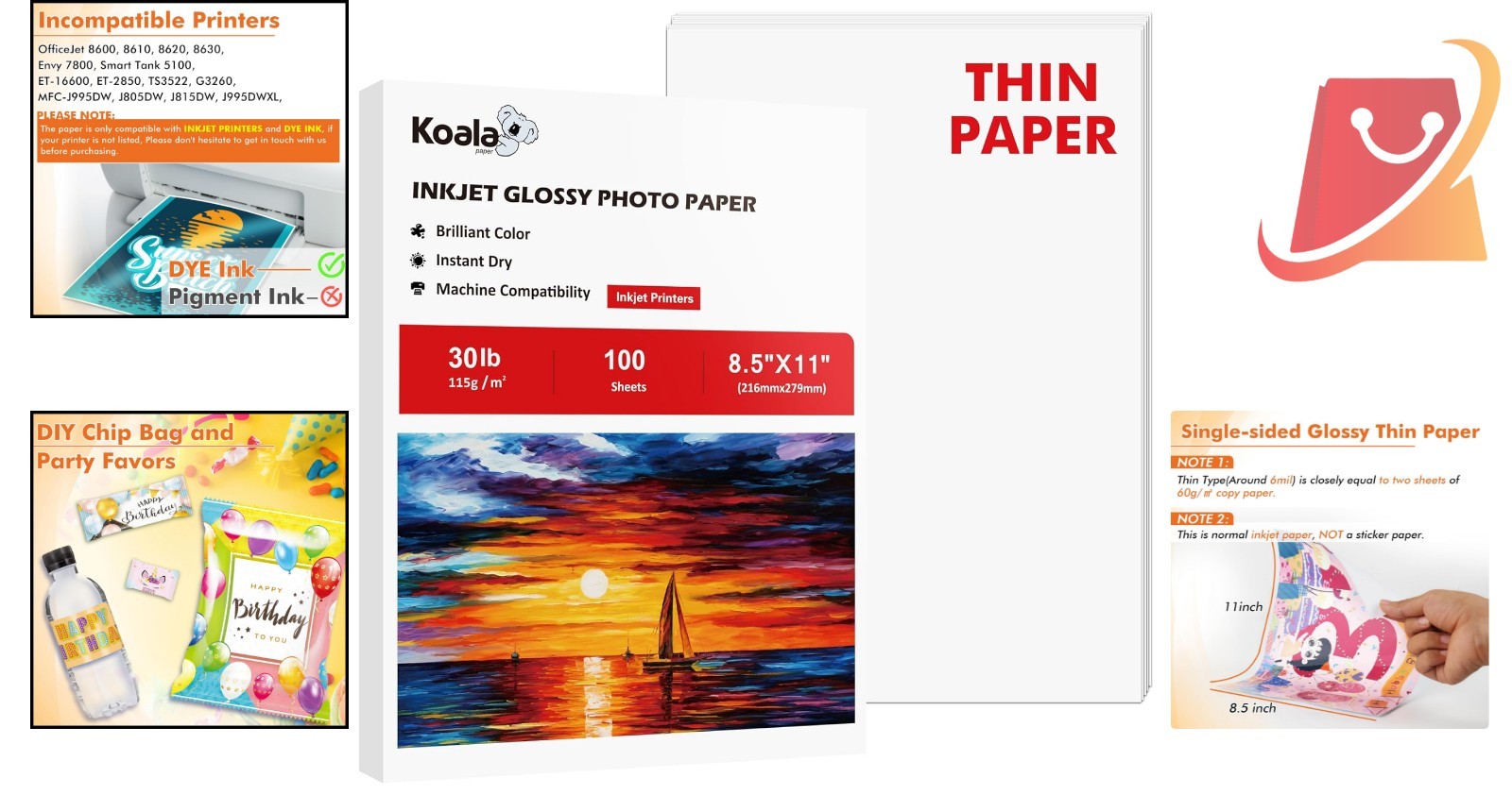 Glossy Inkjet Paper 8.5×11 Inches 100 Sheets for Photos Crafts Printing