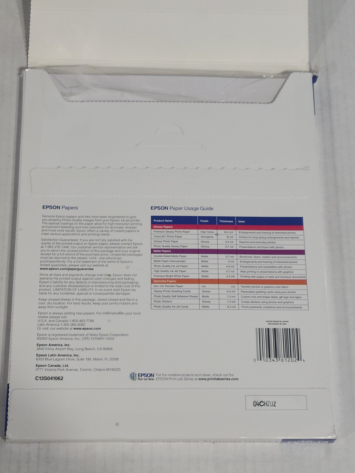 Epson Photo Quality Inkjet Paper Matte 8-1/2″ x 11″ Almost Full Pack S041062