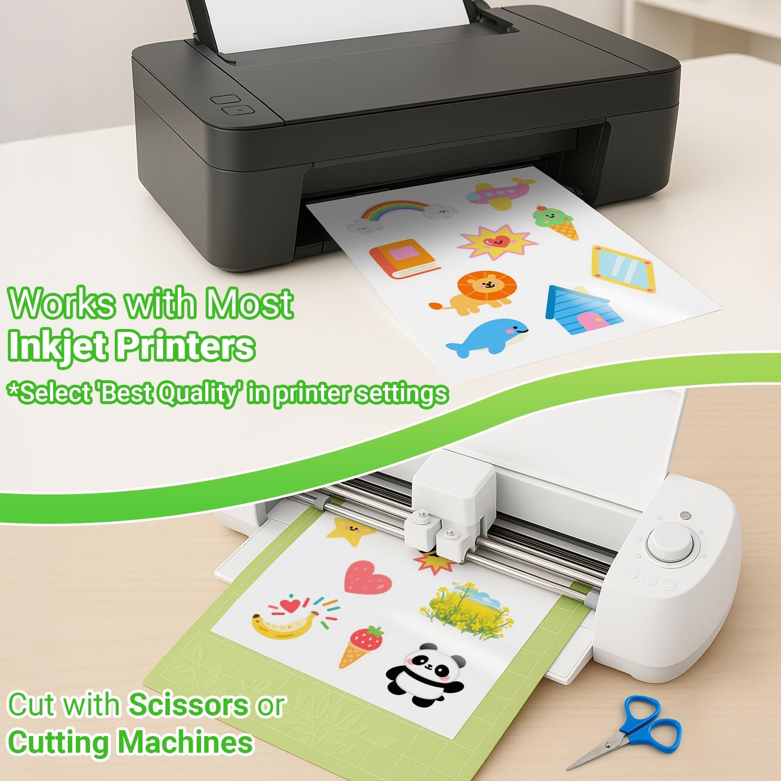 18 Sheets Sticker Paper for Printer A4, Translucent Waterproof Printable Vi