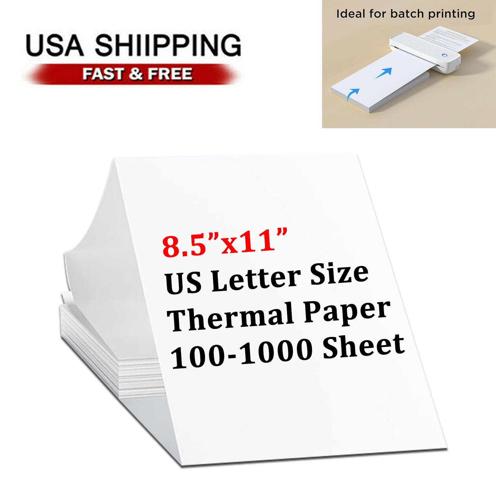 100-1000 Sheet Thermal Printer Paper Folded 8.5×11″ US Letter Size for M08F M832