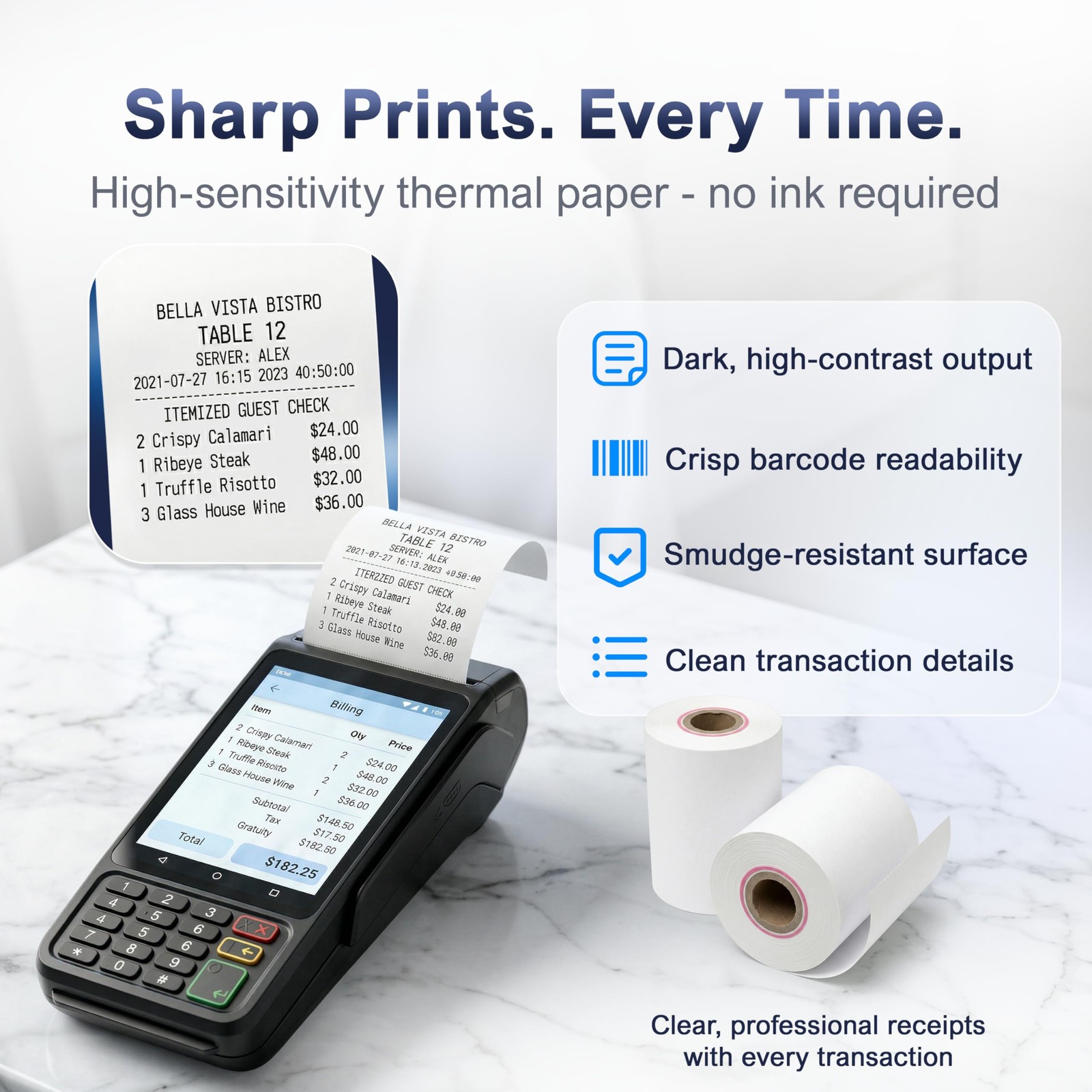 Vonlyst Thermal Receipt Paper Rolls for Dejavoo Z8 Z9 Z11 P1 10 rolls, White