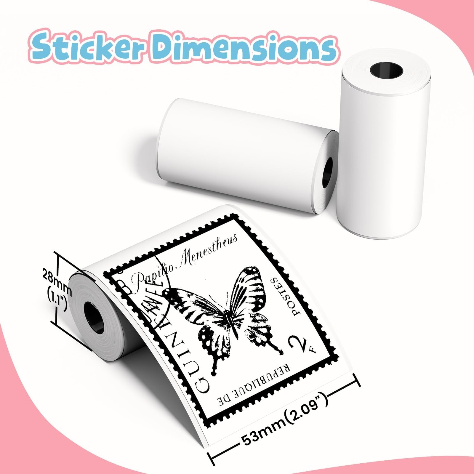 White Sticker Paper for Mini Printers – 3 Rolls, 50mm x 3.5m, DIY, Photos, Notes