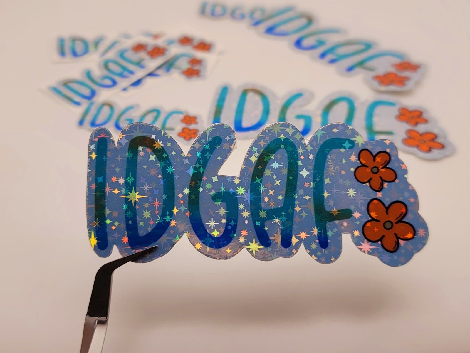 IDGAF Holographic Waterproof 90s Nostalgia Rainbow Vinyl Sticker,