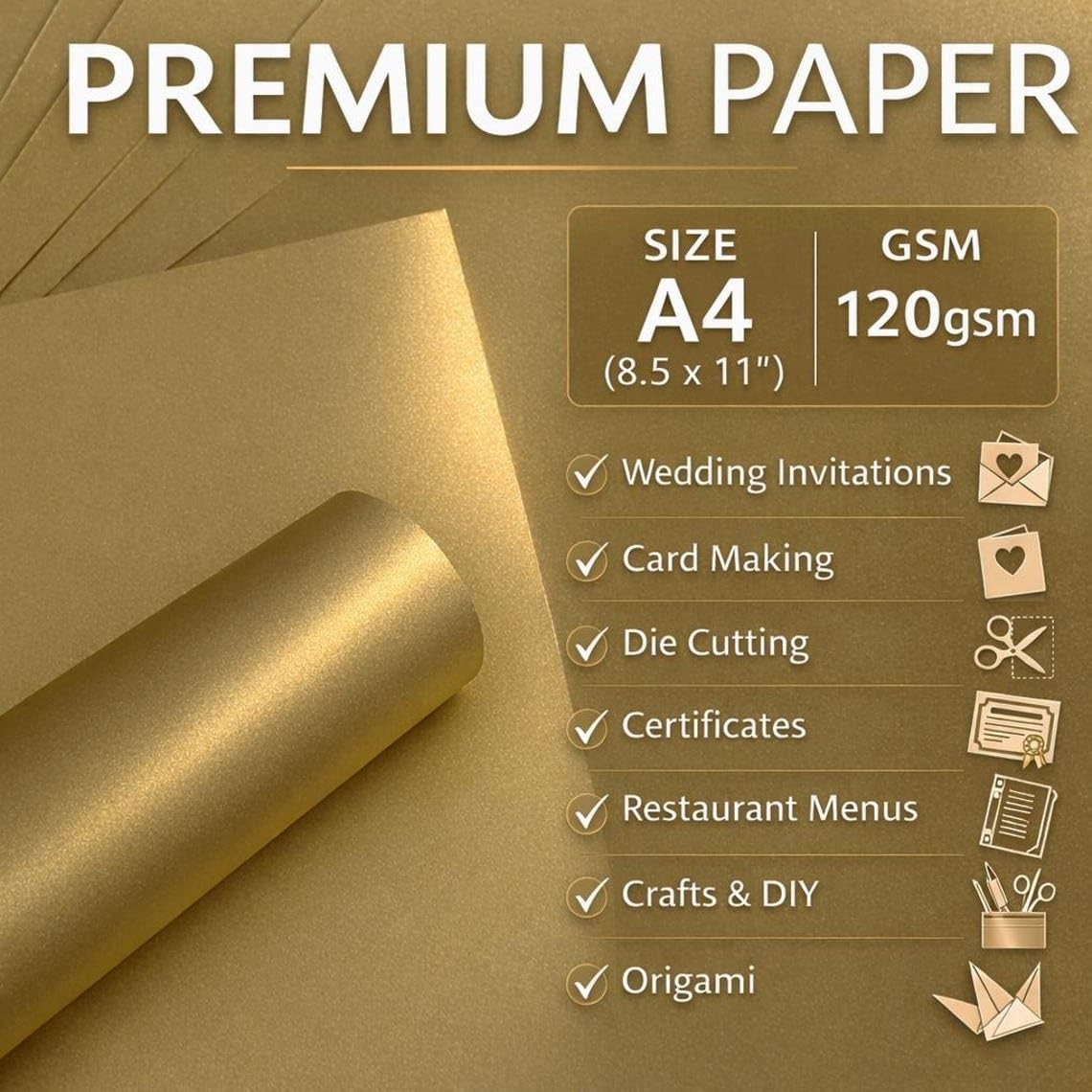 Metallic Gold Paper A4 120gsm Double-Sided, 20 Sheets, Origami