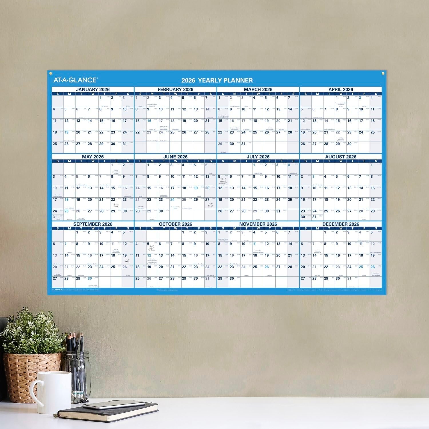 Erasable Calendar 2025-2026, Dry Erase Wall Planner, 36″ x 24″, Large, Academic