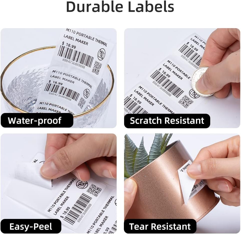 M110 Label Printer Paper, White Self-Adhesive Thermal Paper, Compatible with M11