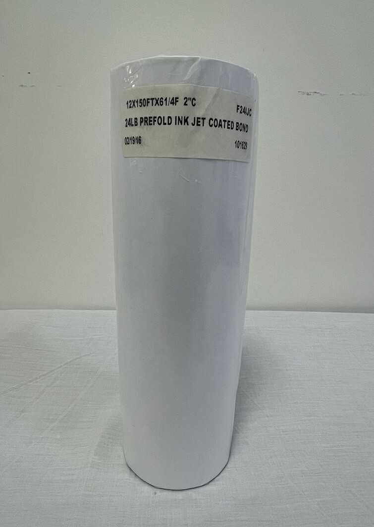 Prefold Inkjet Coated Bond Paper Roll 12”x150’x6 1/4” (F24IJC) C