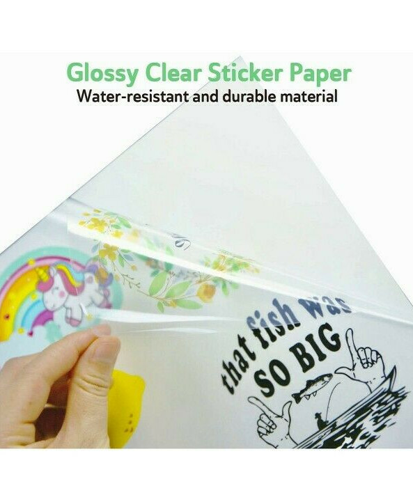 A-SUB Clear Vinyl Sticker Paper Waterproof for Inkjet Printer 60 Sheets 8.5×11