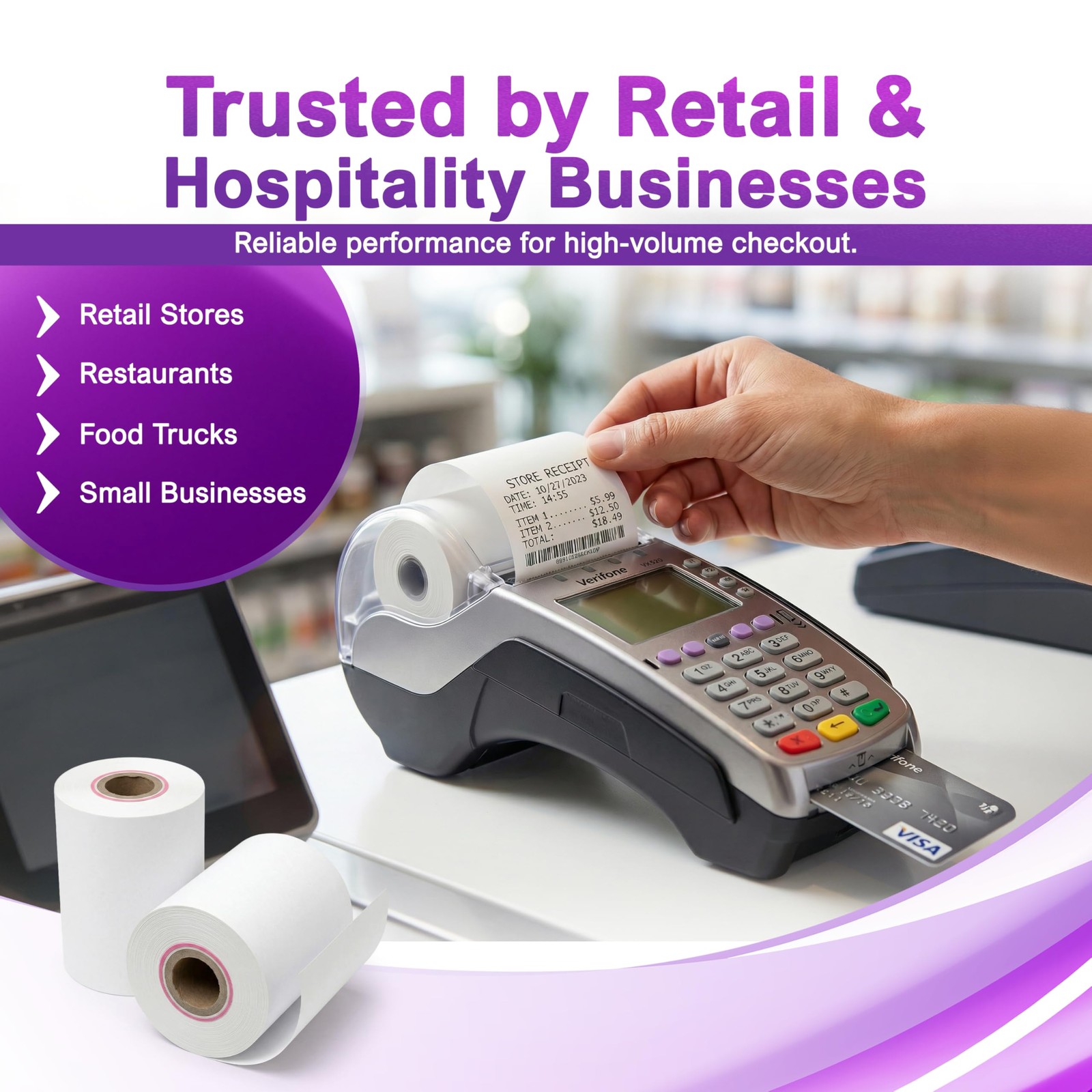 Verifone & Ingenico Thermal Paper Rolls 2 1/4″ x 55′ (10 10 rolls, White