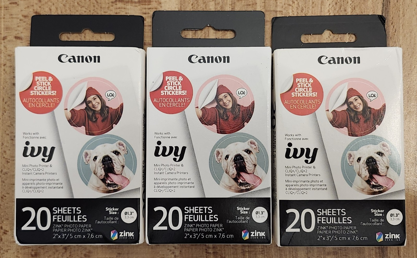 Canon ZINK Pre-Cut Circle Adhesive Sticker Paper Pack 3 X 20 Sheets Boxes NEW