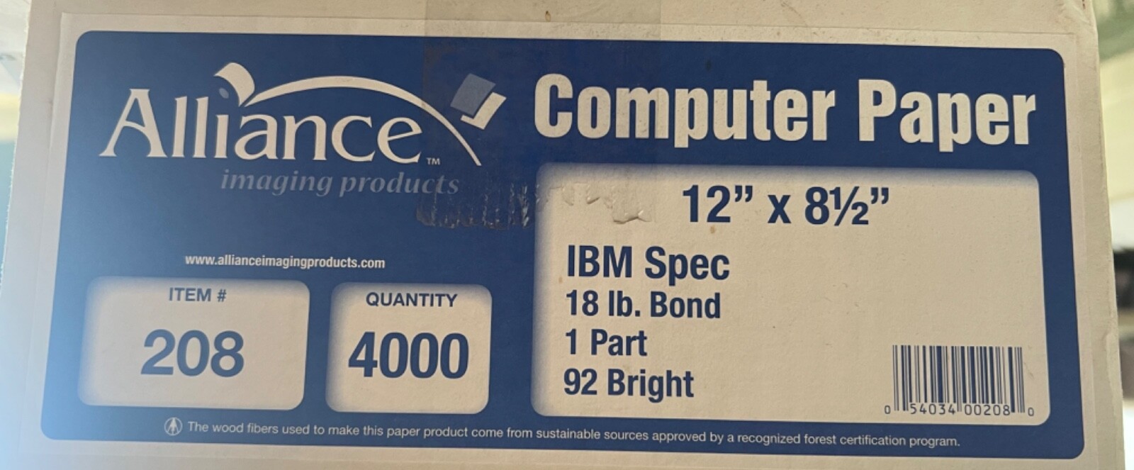 computer printer paper 12″ x 8-1/2″ 92 bright