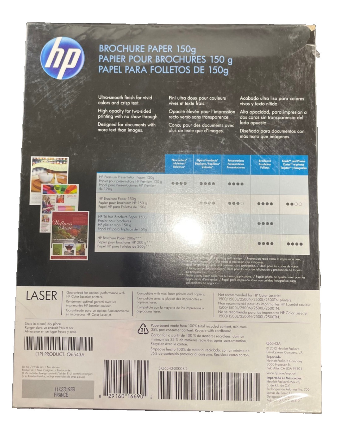 HP Color Laser Brochure Paper 40lb Q6543A 150 sheets/Pack 150g