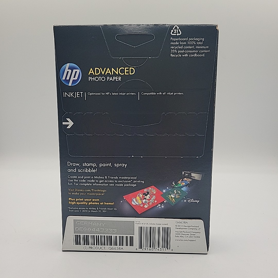 Mickey Mouse HP Advanced Glossy Inkjet Photo Paper 100 Sheets 4 x 6″ NEW