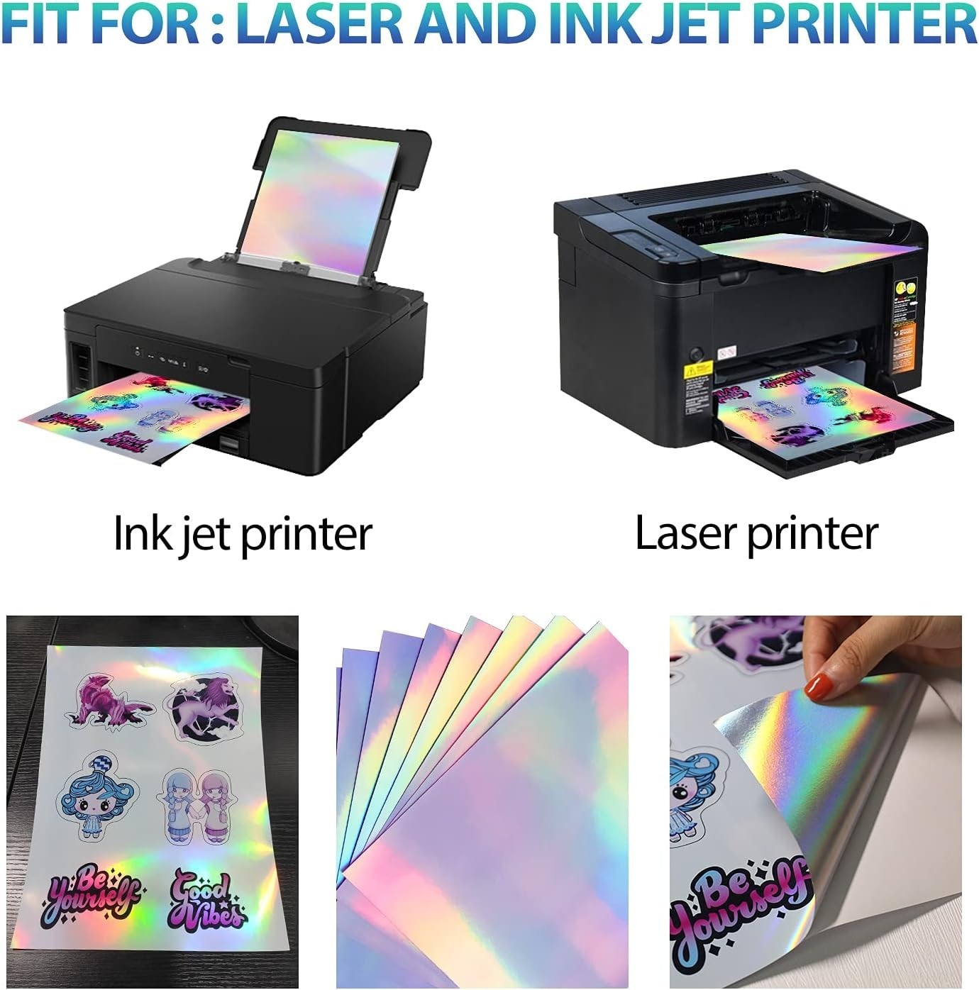 Holographic Sticker Paper for Inkjet & Laser Printer, 20 Sheets Printable Vinyl