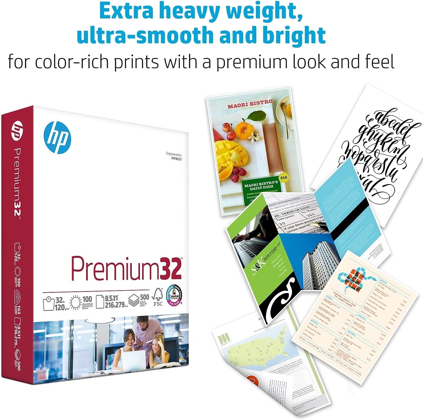 HP Paper Printer | 8.5 x 11 Paper | Premium 32 lb | 1 Ream – 500 Sheets | 100…