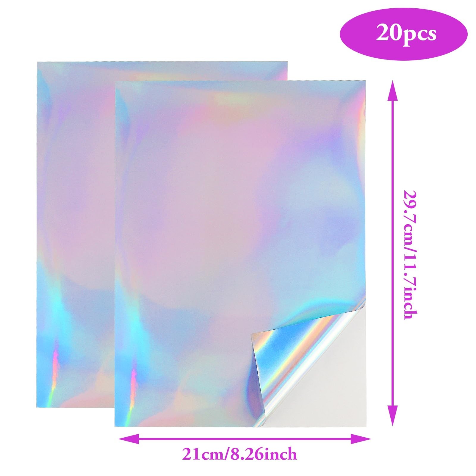 20 Sheets Printable Sticker Paper, A4, Waterproof Holographic Vinyl…