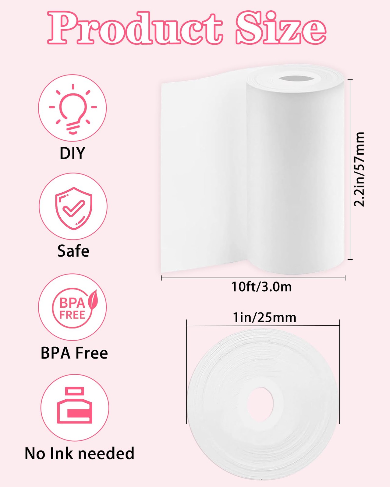 Mini Thermal Sticker Paper 57x25mm, 15 Rolls, BPA-Free & Self-Adhesive